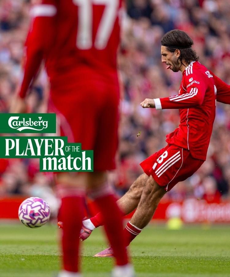 连场当选，索博当选与阿森纳一役利物浦队内最佳球员